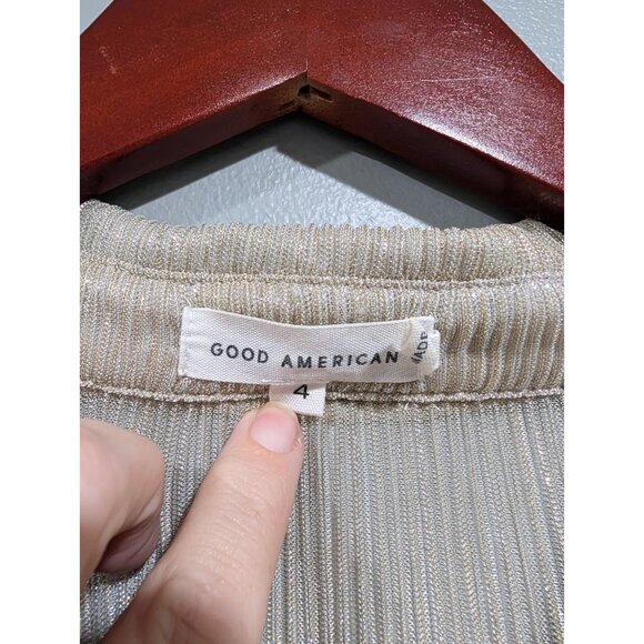 Good American Women Gold Metallic Long-Sleeved Sheer Button Up Tunic Blouse Sz 4 - Picture 7 of 16